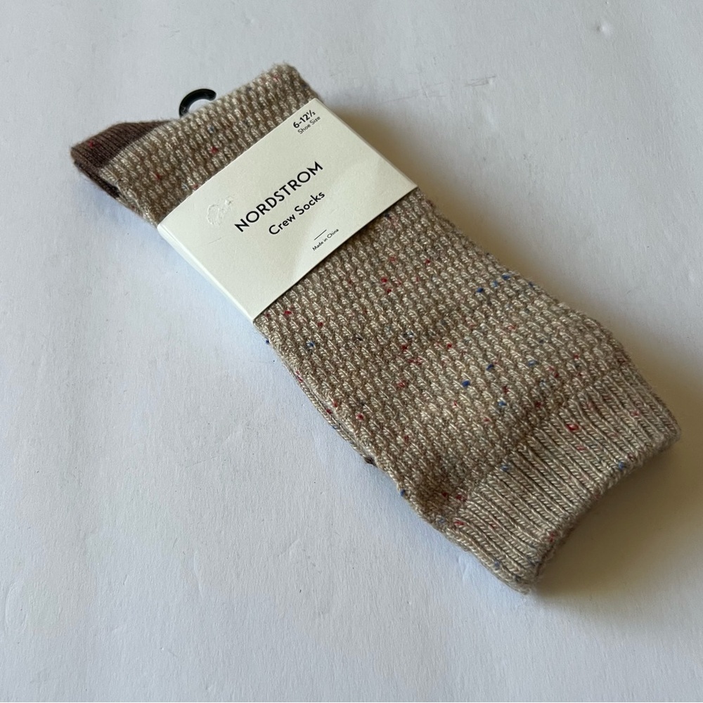 NORDSTROM MENS CREW SOCKS ACRYLIC/WOOL BLEND BEIGE OATMEAL HEATHER OS NWT